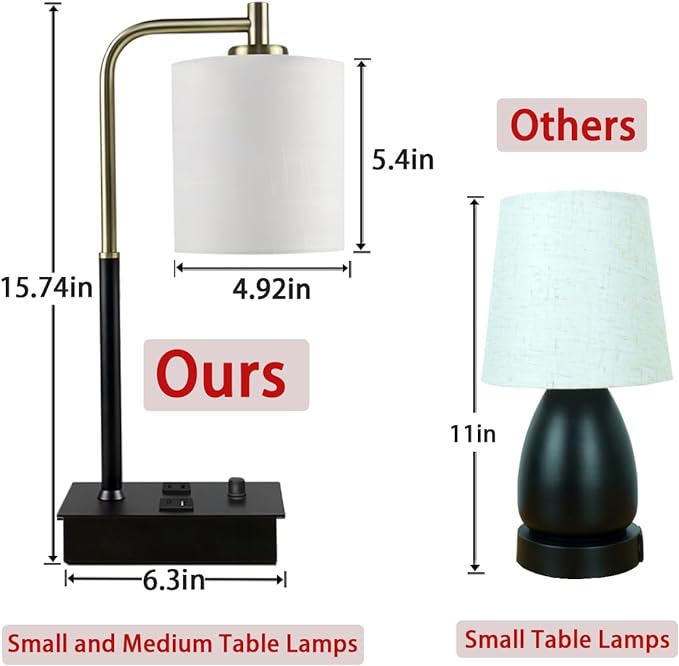 Bedside Table Lamp with USB Ports and Outlet, Lamp for Nightstand Fully Dimmable Fabric Shade Lamp, Desk Lamp for Bedroom Guestroom Living Room & Hotel LED Bulb Included - LeafyLoom