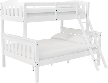 DHP Airlie Convertible Wood Bunk Bed, Stackable and Detachable Bed Frames for Kids and Teens, with Angled Ladder, High Guardrail, Wood Slats, No Boxspring Required, Twin-Over-Full, White - LeafyLoom