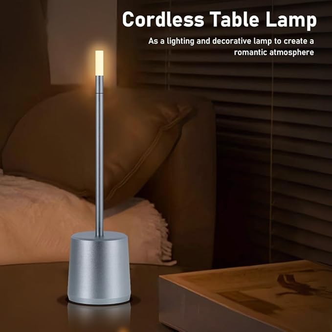 Portable LED Metal Table Lamp - 3 Level Brightness Touch Control Desk Lamps for Bedroom Nightstand,Rechargeable Battery - Ideal Bedside Lamp for Bedroom Nightstand - LeafyLoom