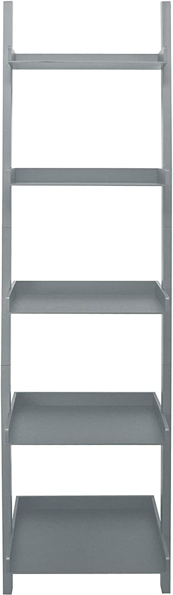 Kiera Grace Providence Hadfield 5 Tier Ladder Shelf, Leaning Bookshelf Storage Rack for Home, Office, 18" x 67", Cloud Grey - LeafyLoom