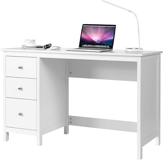 3-Drawer Computer Desk, White - LeafyLoom