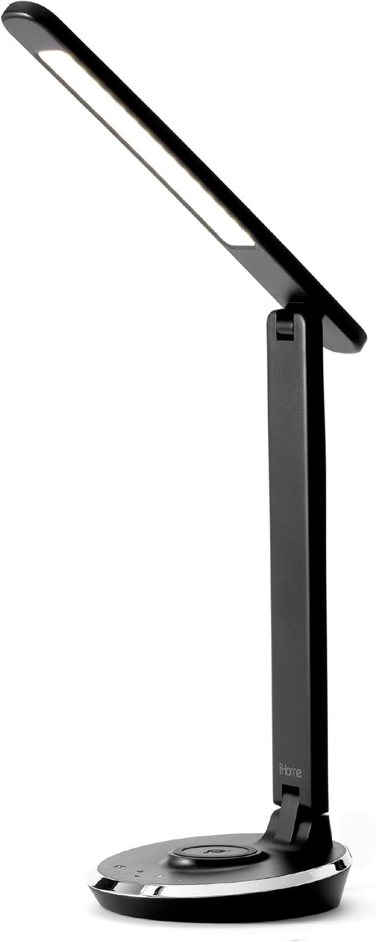 iHome Desk Lamp with Charging Station, Reading Light with Wireless Charging and USB Charging – Black (ILW200B) - LeafyLoom