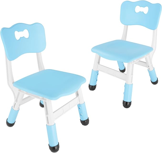 FUNLIO Adjustable Kids Chair (2pcs), 3 Level Height Adjustable Toddler Chair for Ages 3-8, Sturdy Child Chair with Maximum Bearing 220lbs, for Classrooms/Daycares/Homes, CPC & CE Approved - Blue - LeafyLoom