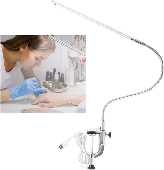 Clip on Lamp, USB Led for Nails, Led Desk Lamp for Nails Tech Manicure Desk Bedside , Professional Gooseneck 360° Swivel with Switch Led Clamp for Reading Tattoo - LeafyLoom