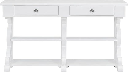 Retro Console Table with Ample Storage,Wood Sideboard Frame,W/Open Adjustable Shelves and 2 Drawers,Buffet Cabinet for Entrance Dinning Living Room,Antique White, 54.1" - LeafyLoom