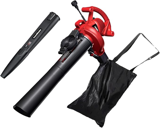 LawnMaster Red Edition BV1210 1201 Electric Blower Vacuum Mulcher 12 Amp 2-Speed Adjustment with Metal Impeller 240 MPH 380 CFM 14:1 Mulch Ratio - LeafyLoom