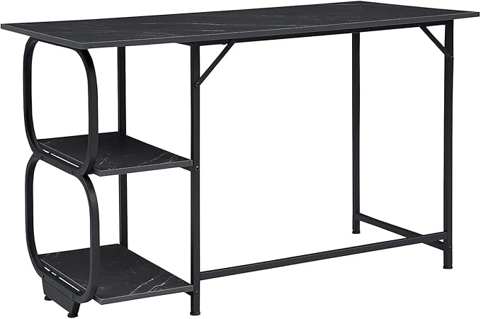 Anivia Gaming Computer Desk, Small Home Office Desk with 2 Storage Shelves, 47" Writing Desks Industrial Simple Style Wood Table Metal Frame for PC Laptop Notebook（Black） (47-B) - LeafyLoom