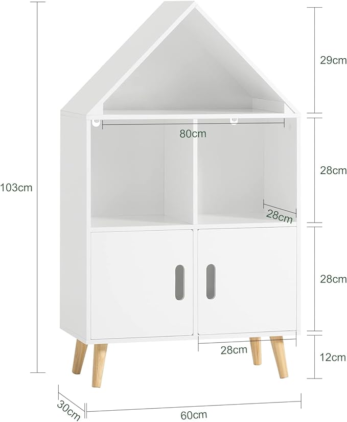 Haotian KMB58-W, Children Kid's Bookcase with 3 Storage Compartments and Cabinet, Bookshelf, Book Rack, Book Holder Organizor - LeafyLoom