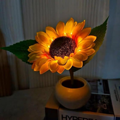 Sunflower Lamp Artificial LED Sunflower Flowers with Ceramic Pot Table Lamp Night Light for Home Office Decor House Decorations Gift Idea (1Sunflower) - LeafyLoom