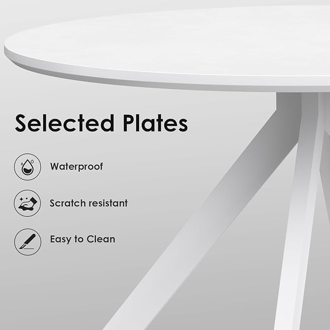 Farini White Dining Table for 4-6 Person,47" Round Wooden Dining Tabletop and Metal Frame for Home Kitchen Dining Desk (47 inch,120cm) - LeafyLoom