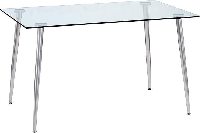 NicBex Modern Minimalist Rectangular Glass Dining Table for 4-6 with 0.31" Tempered Glass Tabletop and Silver Plating Metal Legs, Writing Table Desk, for Kitchen Dining Living Room, Transparent - LeafyLoom