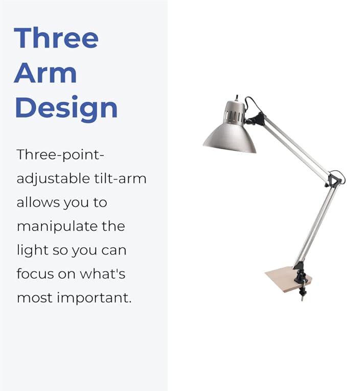 V LIGHT Architectural Swing Arm Desk Lamp, Clamp lamp with LED bulb, Work Light for Any Space, Brushed Nickel Finish 7.5 x 5.5 x 33 - LeafyLoom