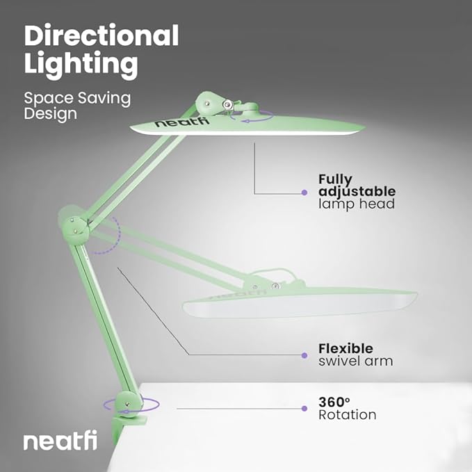 Neatfi XL 2,200 Lumens LED Task Lamp, 24W Super Bright Desk Lamp, 117 Pcs SMD LED, 4 Level Brightness, Dimmable, Task LED Light for Home, Office, Workbench (Non-CCT, Midnight Green) - LeafyLoom