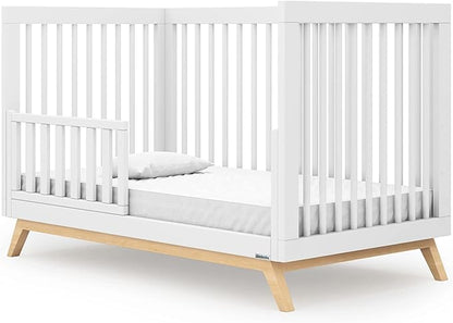 dadada Baby Soho 3-in-1 Convertible Crib – Made in Italy, GREENGUARD Gold, Adjustable Mattress Height, Solid Beechwood – Baby-Safe Finish, Modern Design 53.15 x 29.95 x 36.7 in (White + Natural) - LeafyLoom