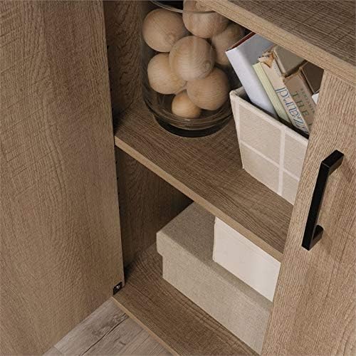 Sauder Beginnings Bookcase with Doors, L: 24.65" x W: 11.65" x H: 71.14", Summer Oak Finish & Beginnings Desk, L: 40.39" x W: 17.48" x H: 28.82", Summer Oak Finish - LeafyLoom