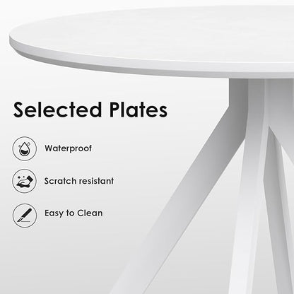 Farini White Dining Table for 4-6 Person,39" Round Wooden Dining Tabletop and Metal Frame for Home Kitchen Dining Desk (39 inch,100cm) - LeafyLoom