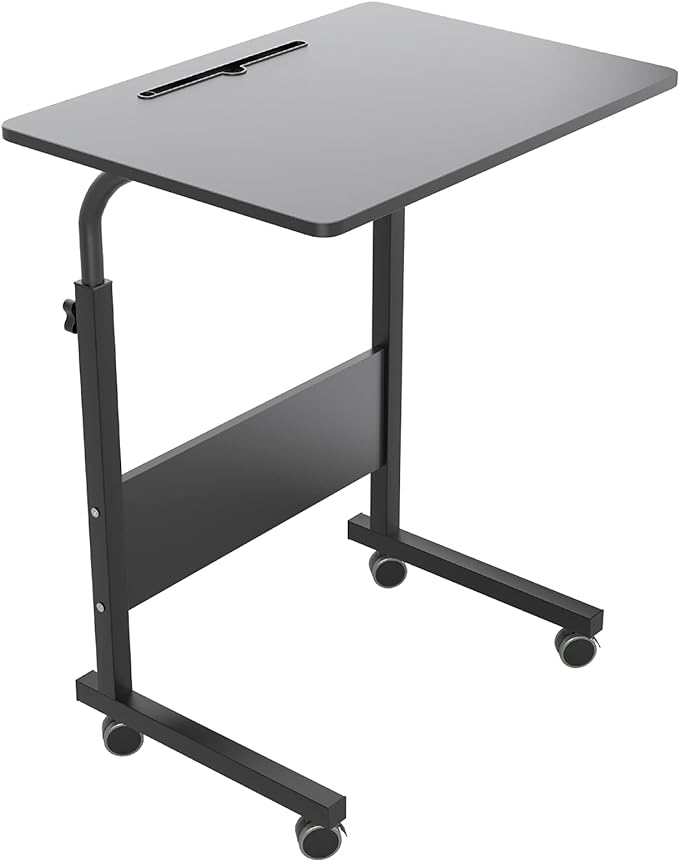 SogesHome 23.6'' Portable Computer Desk - Adjustable Standing Desk with Tablet Slot, Laptop Cart, and Mobile Bed Table, Black - LeafyLoom