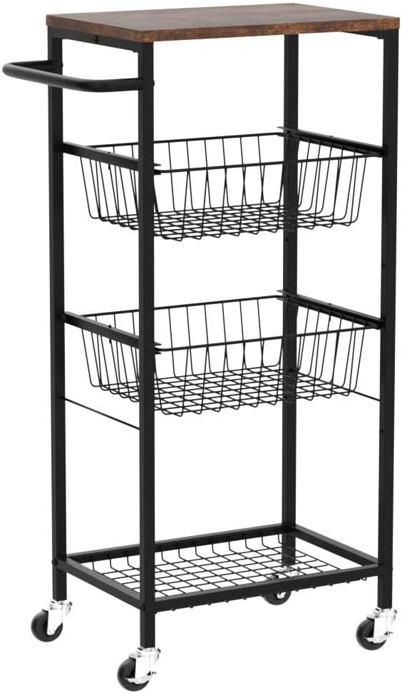 NORCEESAN Rolling Storage Cart 4 Tier Kitchen Cart on Wheels Metal Mobile Utility Cart with Storage Basket Shelf Bathroom Organizer Cart with Handle Pantry Trolley Cart with Tabletop for Home Office - LeafyLoom