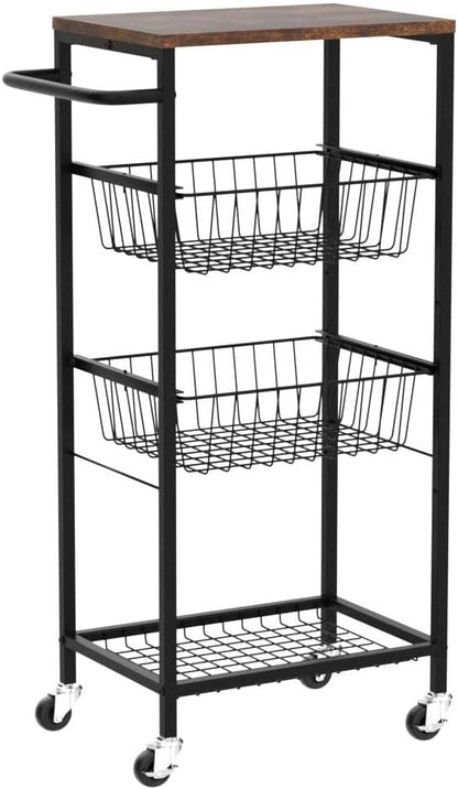 NORCEESAN Rolling Storage Cart 4 Tier Kitchen Cart on Wheels Metal Mobile Utility Cart with Storage Basket Shelf Bathroom Organizer Cart with Handle Pantry Trolley Cart with Tabletop for Home Office - LeafyLoom