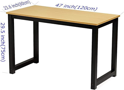 Computer Writing Desk 47 inch,Modern Simple Style PC Table, Black Metal Frame, Sturdy Home Office Table,Oak - LeafyLoom