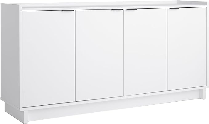 Prepac Simply Modern 4 Console Table, White Doors and Shelves, Sideboard Storage Cabinet, 60" W x 30" H x 16" D - LeafyLoom