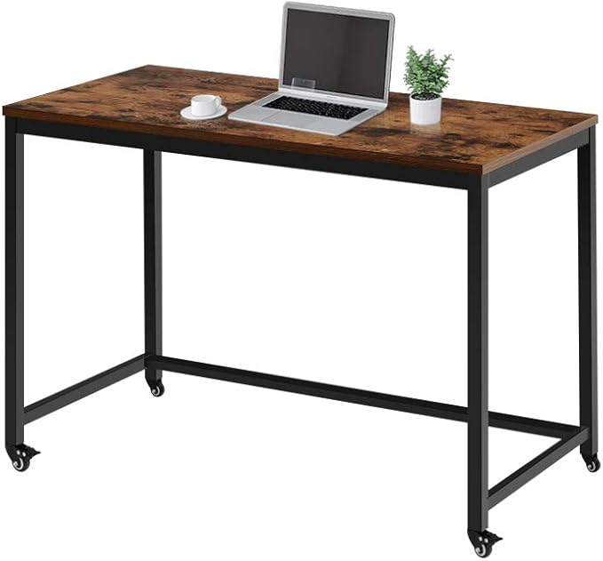 Computer Desk Writing Table Workstation with Durable Scratch-resistant Laminate Surface and Metal Frame, Brown - LeafyLoom