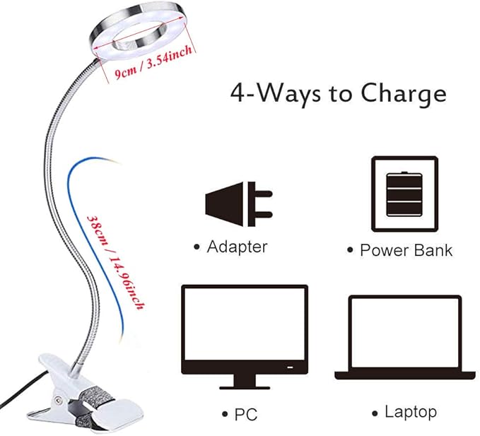 7W Clip on Light, LED Clip On Lamp, USB Reading Book Light, Bed Lamp,Desk lamp, Warm Light and White Light - LeafyLoom