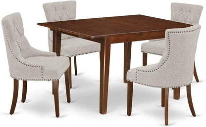 East West Furniture MLFR5-MAH-05 Milan 5 Piece Dining Set for 4 Includes a Rectangle Kitchen Table with Butterfly Leaf and 4 Doeskin Linen Fabric Parsons Chairs, 36x54 Inch - LeafyLoom