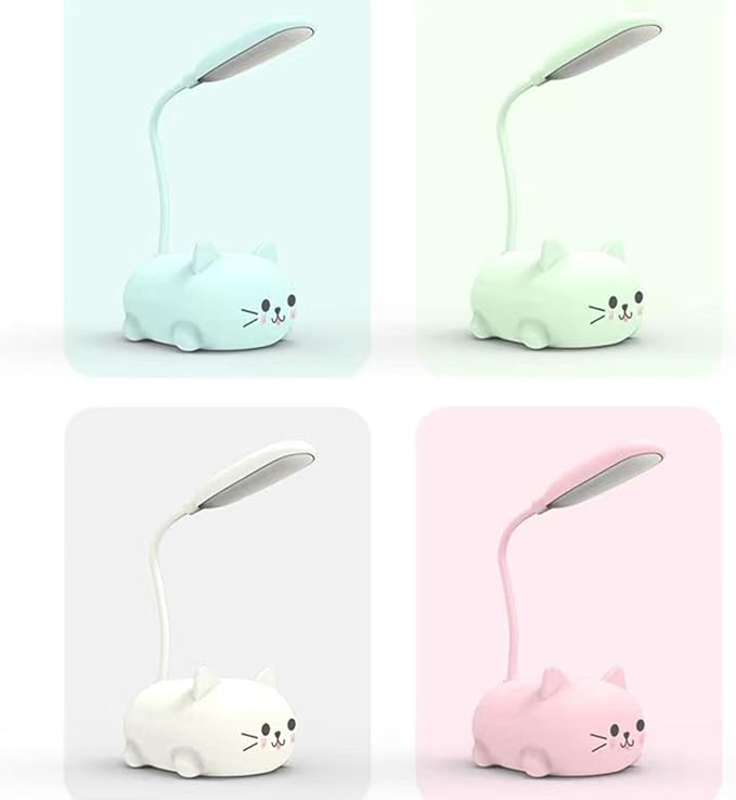 LED Kids Lamp, Mini Cat Table Lamp, Portable LED Night Light, Cute Desk Lamp, Foldable USB Rechargeable Reading Light Children's Bedroom (White) - LeafyLoom