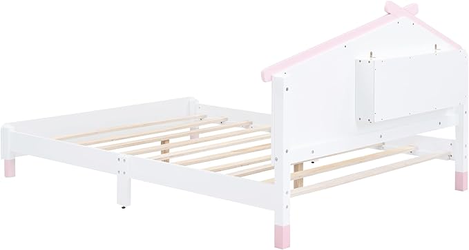 Bellemave Full Size Platform Bed with House-Shaped Headboard and Motion Activated Night Lights,Wood Twin Kids Bed Frame for Girls,Boys(Twin,Pink) - LeafyLoom