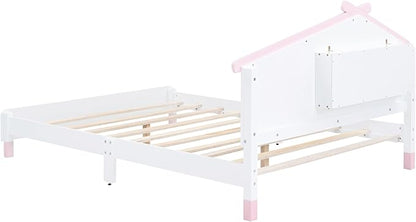 Bellemave Full Size Platform Bed with House-Shaped Headboard and Motion Activated Night Lights,Wood Twin Kids Bed Frame for Girls,Boys(Twin,Pink) - LeafyLoom