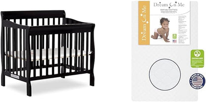 Aden 4-in-1 Convertible Mini Crib in Black, Greenguard Gold Certified, Non-Toxic Finish & Sunset 3” Extra Firm Fiber Crib Mattress, Greenguard Gold Certified - LeafyLoom