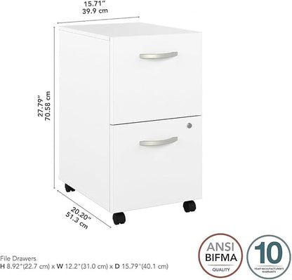 Bush Business Furniture Hybrid 2-Drawer Mobile File Cabinet, Letter/Legal, White, 20-inch (HYF116WHSU-Z) - LeafyLoom