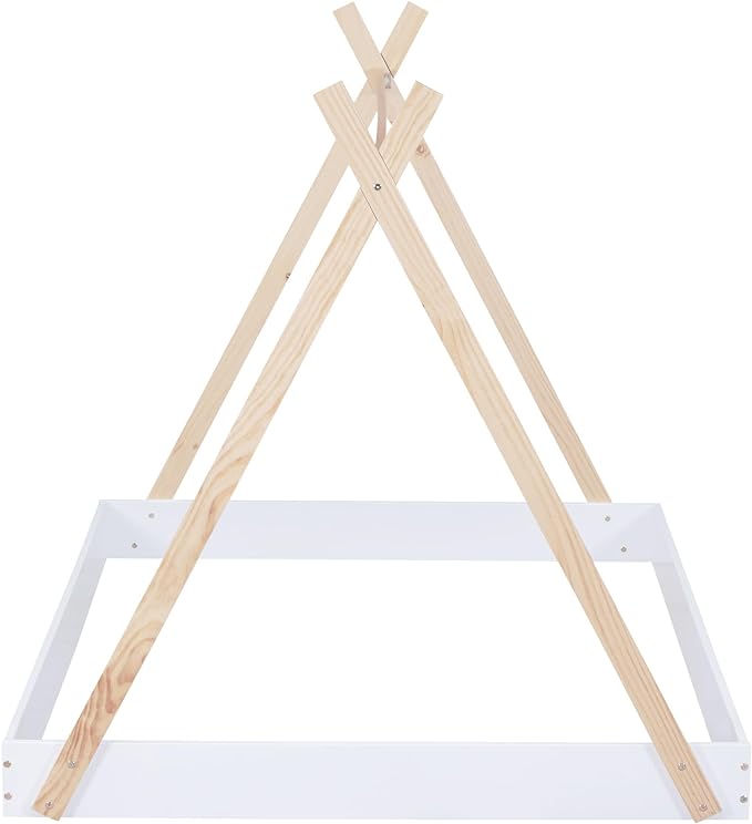 Full Size Teepee Bed for Kids,Tent Floor Bed Frame with Triangle Structure,Montessori Floor Bed for Girls Boys(Full,White) - LeafyLoom