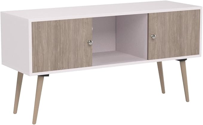 Hodedah Retro Style TV Stand with Two Storage Doors, and Solid Wood Legs, White - LeafyLoom