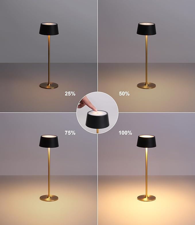 DAWALIGHT Cordless Lamp 4000mAh Rechargeable tbale lamp LED Desk Lamp Stepless Dimming Black and Gold Battery Operated Portable Cordless 2700K Gold Base - LeafyLoom