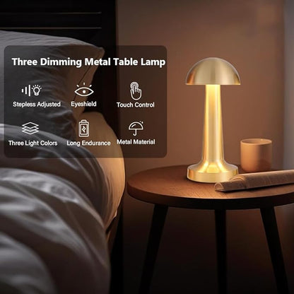 Portable LED Table Lamp, 3-Levels Brightness Metal Desk Lamp, 3 Color Touch Control Rechargeable Lamp, Night Light, Bedside Lamp,Dining Room Lamp (Gold) - LeafyLoom