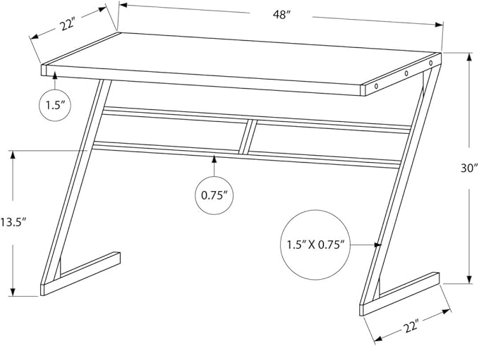 Monarch Specialties Simple Modern Study Laptop Table for Home & Office Computer Desk-Z-Shaped Metal Leg, 48" L, Cappuccino - LeafyLoom