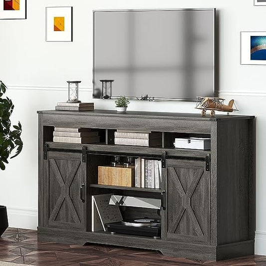 farmhouse 65+ Inch TV Stand, Tall Entertainment Center for Living Room, Bedroom, Dark Grey - LeafyLoom