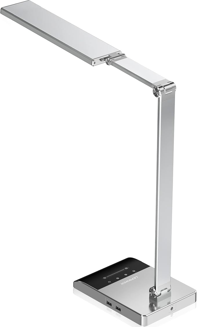 LEPOWER LED Desk Lamp, 750LM for Home Office, 35 Dimmable Lighting Modes, Eye-Caring Desk Light with Dual USB Charging Ports, Touch Reading Lamps with 3 Modes Timer, Bright Table Lamp for Study, Dorm - LeafyLoom