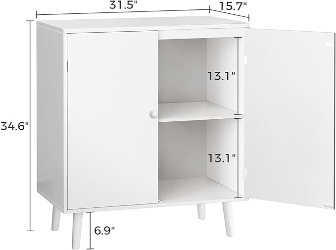 Buffet Cabinet with Storage, Storage Cabinet with 2 Doors, White Cabinet with Solid Wood Feet, Sideboard Cabinet Accent Cabinet, for Kitchen, Entryway, Living Room - LeafyLoom