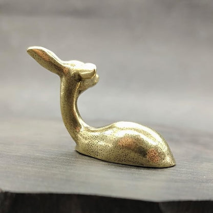 Pure Copper Sikadeer Small Ornament, Mini Brass Lying Deer Tea Pet, Crafts Ornaments, Micro Landscape Decor, Cute Decor, Scene Decor, Desktop Decor(Sikadeer) - LeafyLoom