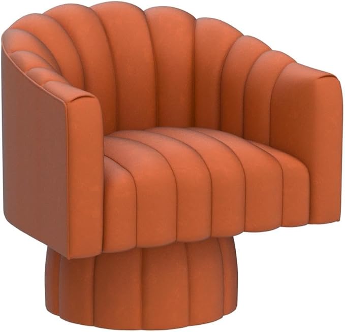 Accent Chair Mid Century 360 Degree Swivel Chair,Modern Lounge Sofa Round Barrel Chair with Wide Upholstered,Fluffy Velvet Fabric Chairs for Home Sofa Living Room/Bedroom/Waiting Room (Orange) - LeafyLoom