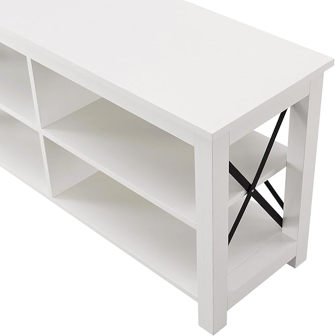 Henn&Hart Rectangular TV Stand for TV's up to 55" in White, TV Stands for the Living Room - LeafyLoom