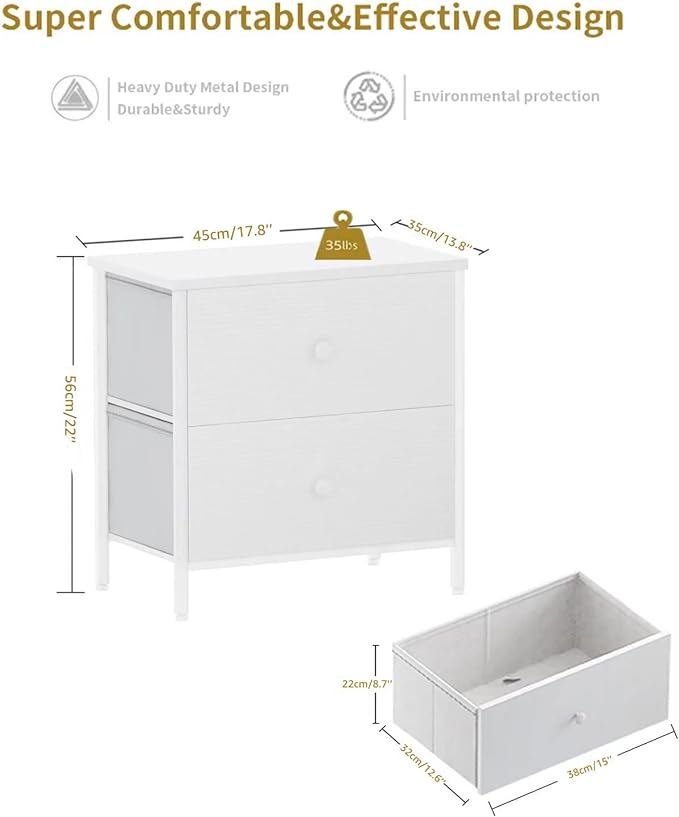 BOLUO White Nightstands Set of 2, 2 Drawer Dresser for Bedroom Night Stand Small Dresser End Table with Drawers Modern - LeafyLoom