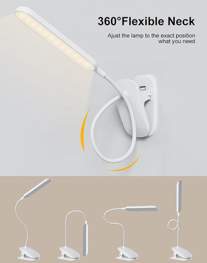 Desk Lamp, Table Lamp 1500mAh Dimmable Reading Lamp with Clamp and Type-C Charging Port, Desk Light for Home Office Reading Working Studying Gooseneck Adjustable Flexible - White - LeafyLoom