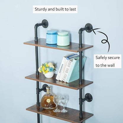 5 Shelf Industrial Pipe Shelving, Black Modern Bookcase Bookshelf, Wall Mount Ladder Shelf with Metal Frame Display Selves - LeafyLoom