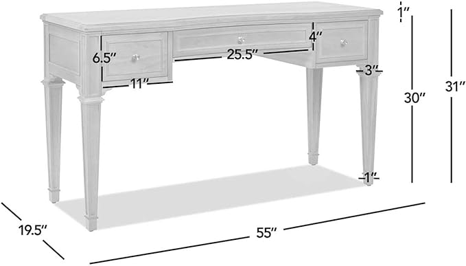 Jennifer Taylor Home Dauphin 55" 3-Drawer Wood Executive Desk, Grey Cashmere - LeafyLoom