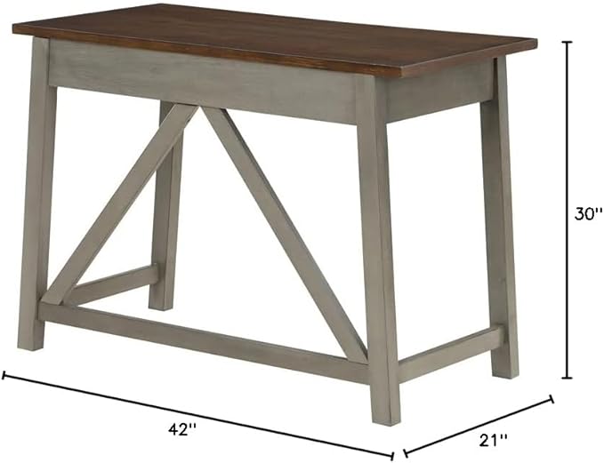 OSP Home Furnishings Milford Rustic 42 Inch Writing Desk with 2 Drawers and Burnished Decorative Hardware, Slate Gray - LeafyLoom