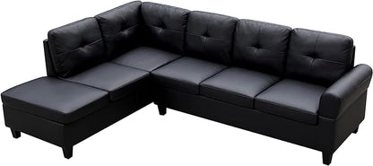 Sectional Couch L Shaped Sofa with Storage Ottoman, Cup Holders, Modern Upholstered Corner Couch&Sofa with Chaise Lounge for Living Room Furniture Sets, Black pu - LeafyLoom